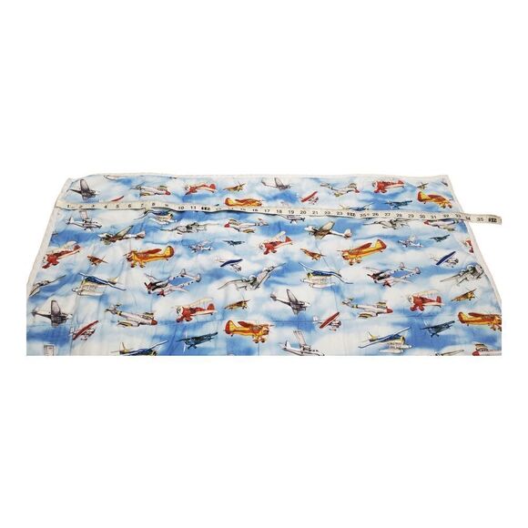 Baby Blanket Reversible Choo Choo Train Airplane Clouds Railroad Brown Blue - Picture 4 of 6